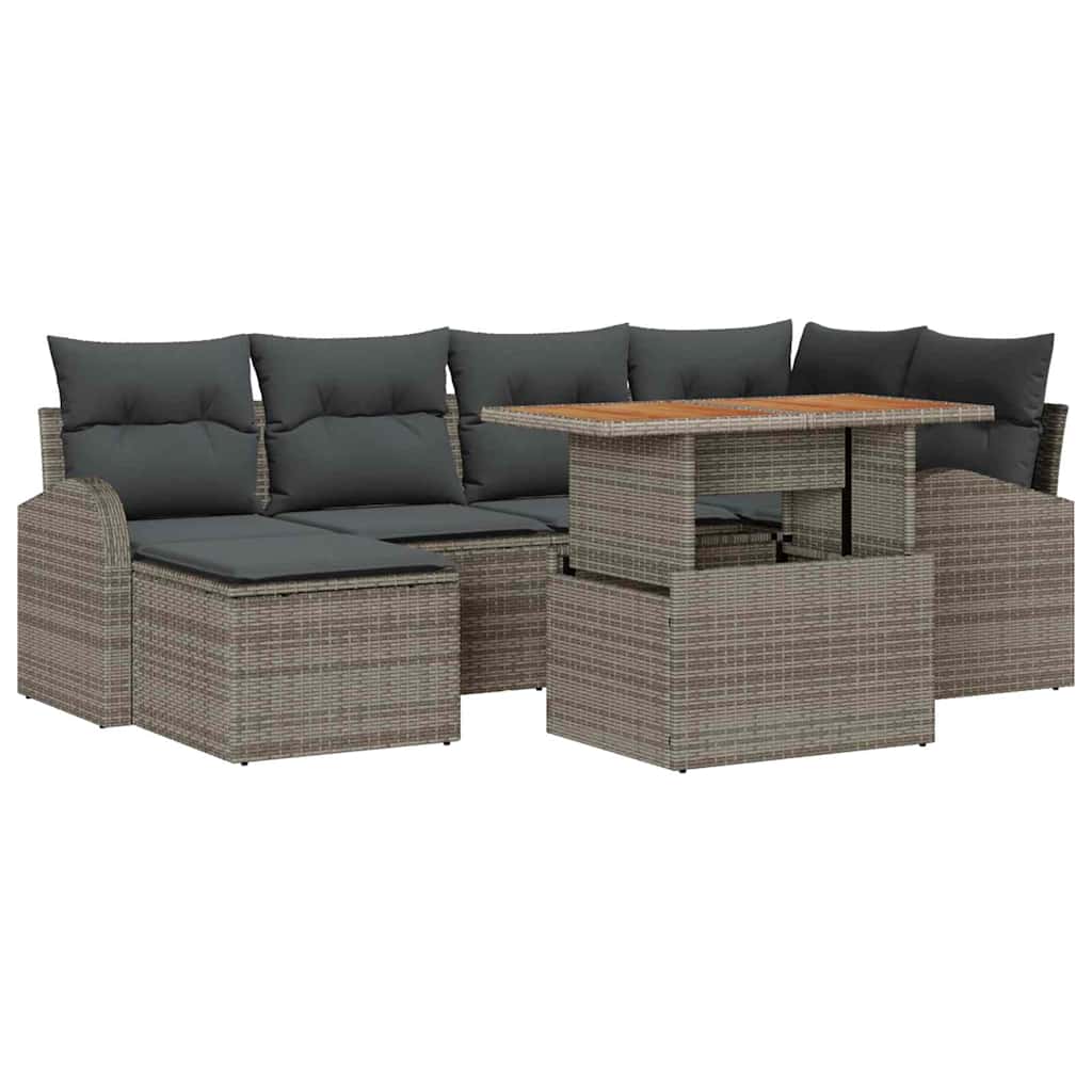 Garten-Sofa-Set mit Speicher 7 pcs Grau Poly Rattan